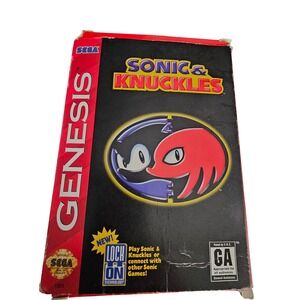 Sega Genesis Sonic & Knuckles Video Game Cartridge Box Manual Lock-On Technology
